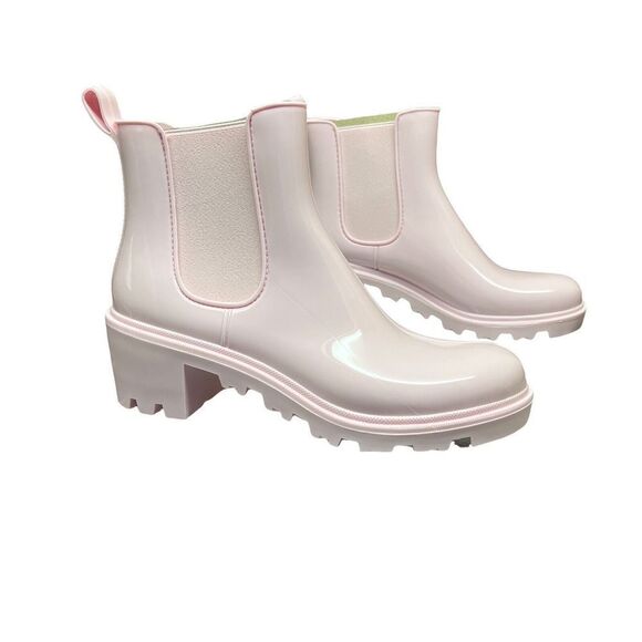 Just‎ Fab Boots Women's Pink Roonie Rain Heel Spring Easter Pull On Chelsea - Picture 8 of 9